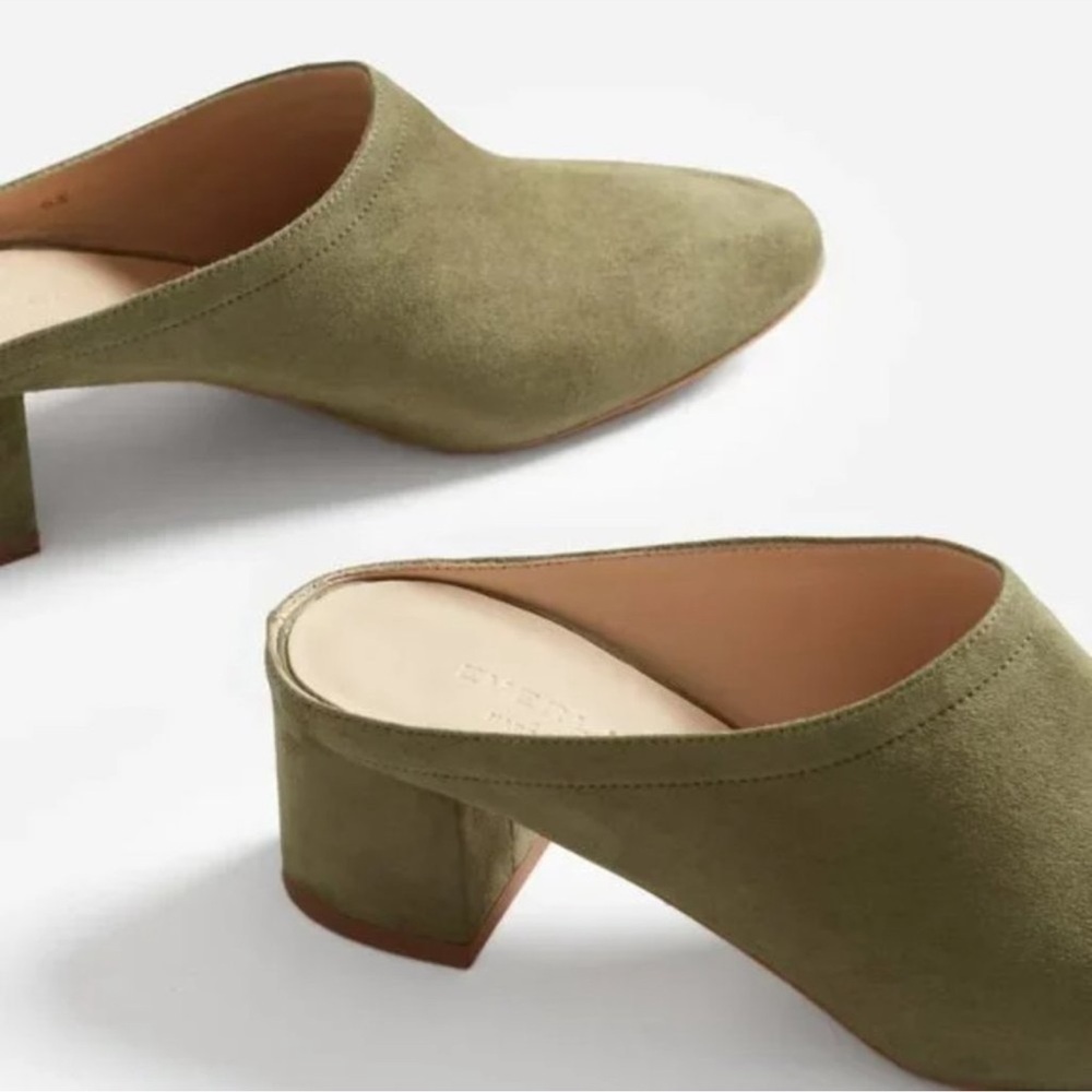 Everlane The Day Heel Olive Green Suede Sz 81/2 - Picture 2 of 10